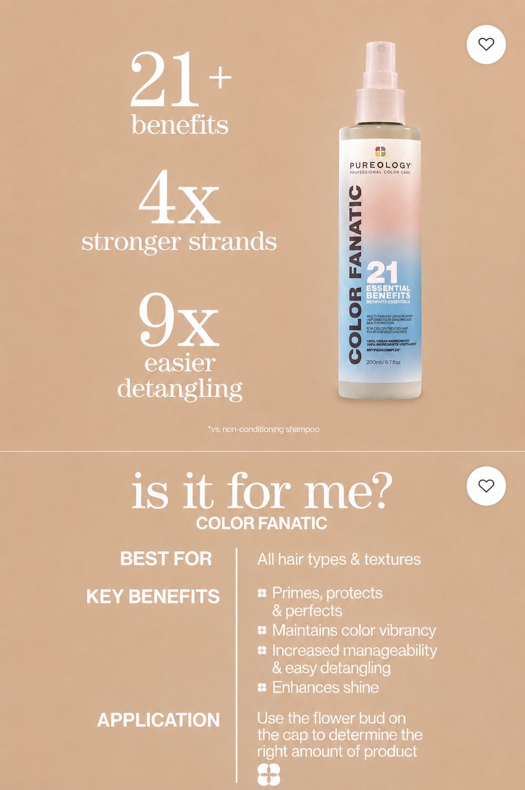 Color Fanatic leave-in product guidance for detangling, softness, and color protection.